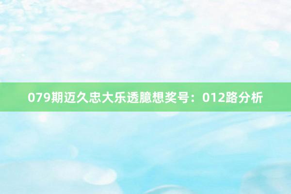 079期迈久忠大乐透臆想奖号：012路分析