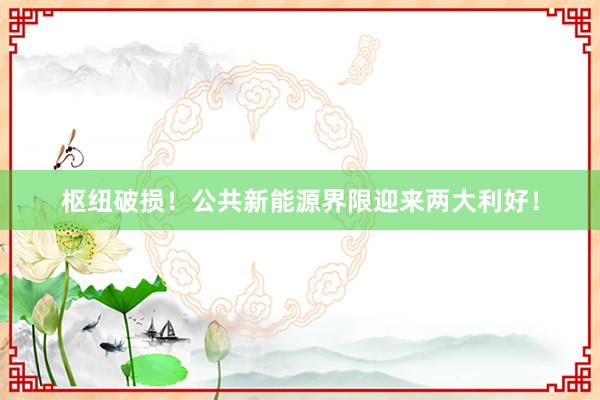 枢纽破损！公共新能源界限迎来两大利好！