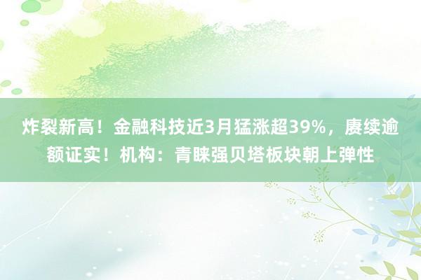 炸裂新高！金融科技近3月猛涨超39%，赓续逾额证实！机构：青睐强贝塔板块朝上弹性