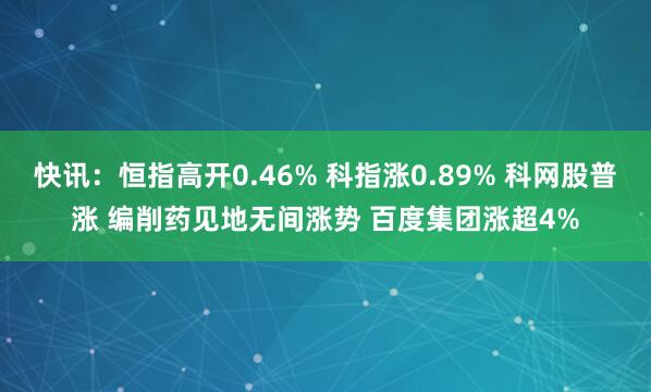 快讯：恒指高开0.46% 科指涨0.89% 科网股普涨 编削药见地无间涨势 百度集团涨超4%