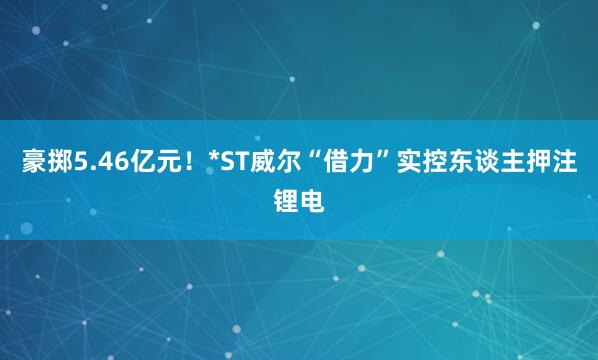 豪掷5.46亿元！*ST威尔“借力”实控东谈主押注锂电