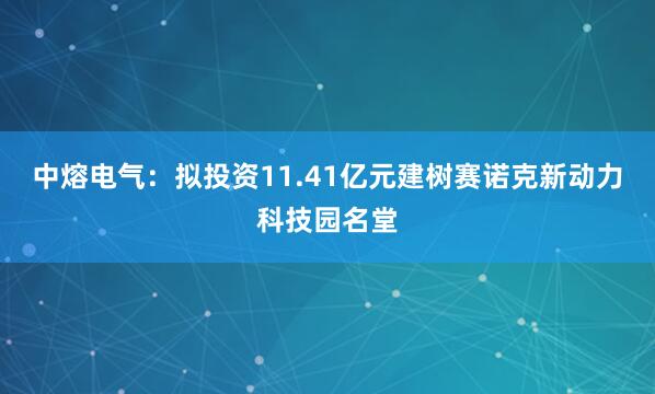 中熔电气：拟投资11.41亿元建树赛诺克新动力科技园名堂