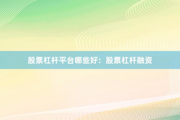 股票杠杆平台哪些好：股票杠杆融资