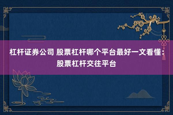 杠杆证券公司 股票杠杆哪个平台最好一文看懂：股票杠杆交往平台