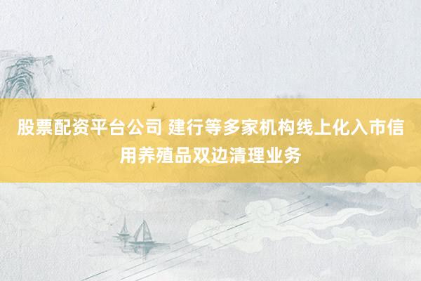 股票配资平台公司 建行等多家机构线上化入市信用养殖品双边清理业务