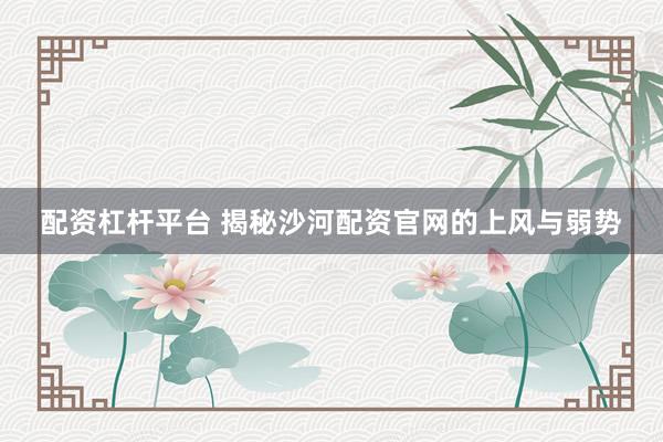 配资杠杆平台 揭秘沙河配资官网的上风与弱势