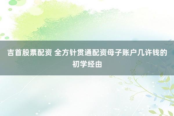吉首股票配资 全方针贯通配资母子账户几许钱的初学经由