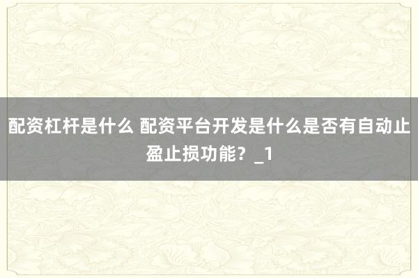 配资杠杆是什么 配资平台开发是什么是否有自动止盈止损功能？_1