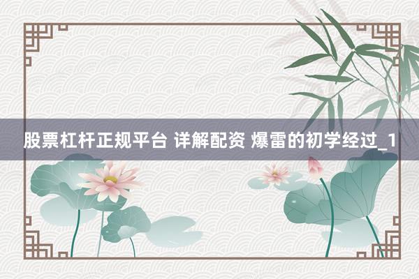股票杠杆正规平台 详解配资 爆雷的初学经过_1