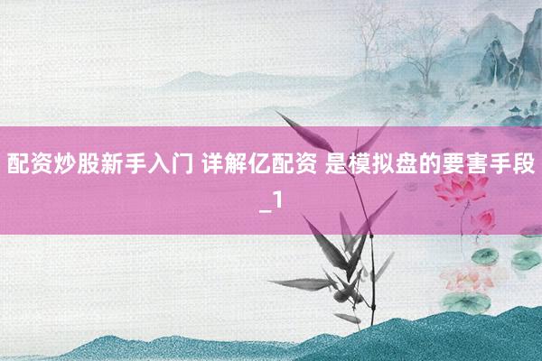 配资炒股新手入门 详解亿配资 是模拟盘的要害手段_1
