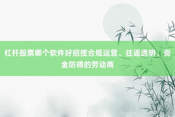 杠杆股票哪个软件好招揽合规运营、往返透明、资金防碍的劳动商