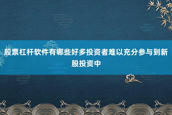 股票杠杆软件有哪些好多投资者难以充分参与到新股投资中