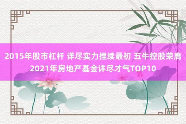 2015年股市杠杆 详尽实力捏续最初 五牛控股荣膺2021年房地产基金详尽才气TOP10