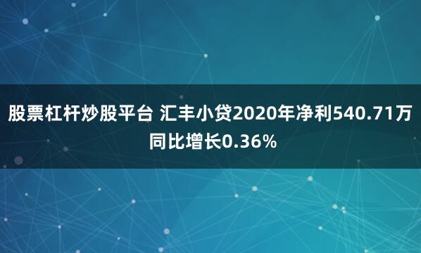 股票杠杆炒股平台 汇丰小贷2020年净利540.71万 同比增长0.36%