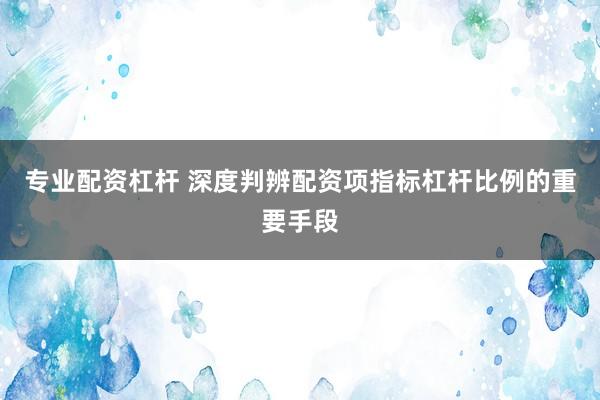 专业配资杠杆 深度判辨配资项指标杠杆比例的重要手段