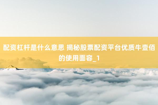 配资杠杆是什么意思 揭秘股票配资平台优质牛壹佰的使用面容_1